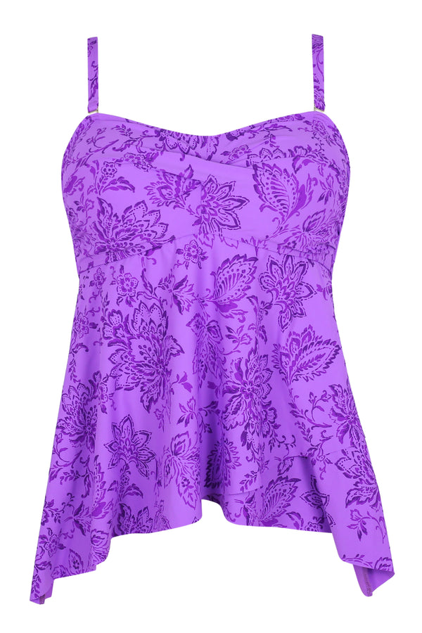 Front pose #1 of a floating garment shot featuring Sunsets Escape Regency Molly Bandeau Tankini Top