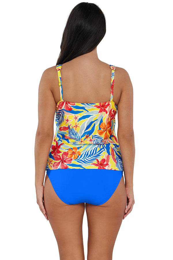 Back pose #1 of Nicki wearing Sunsets Escape Suncatcher Emerson Tankini Top