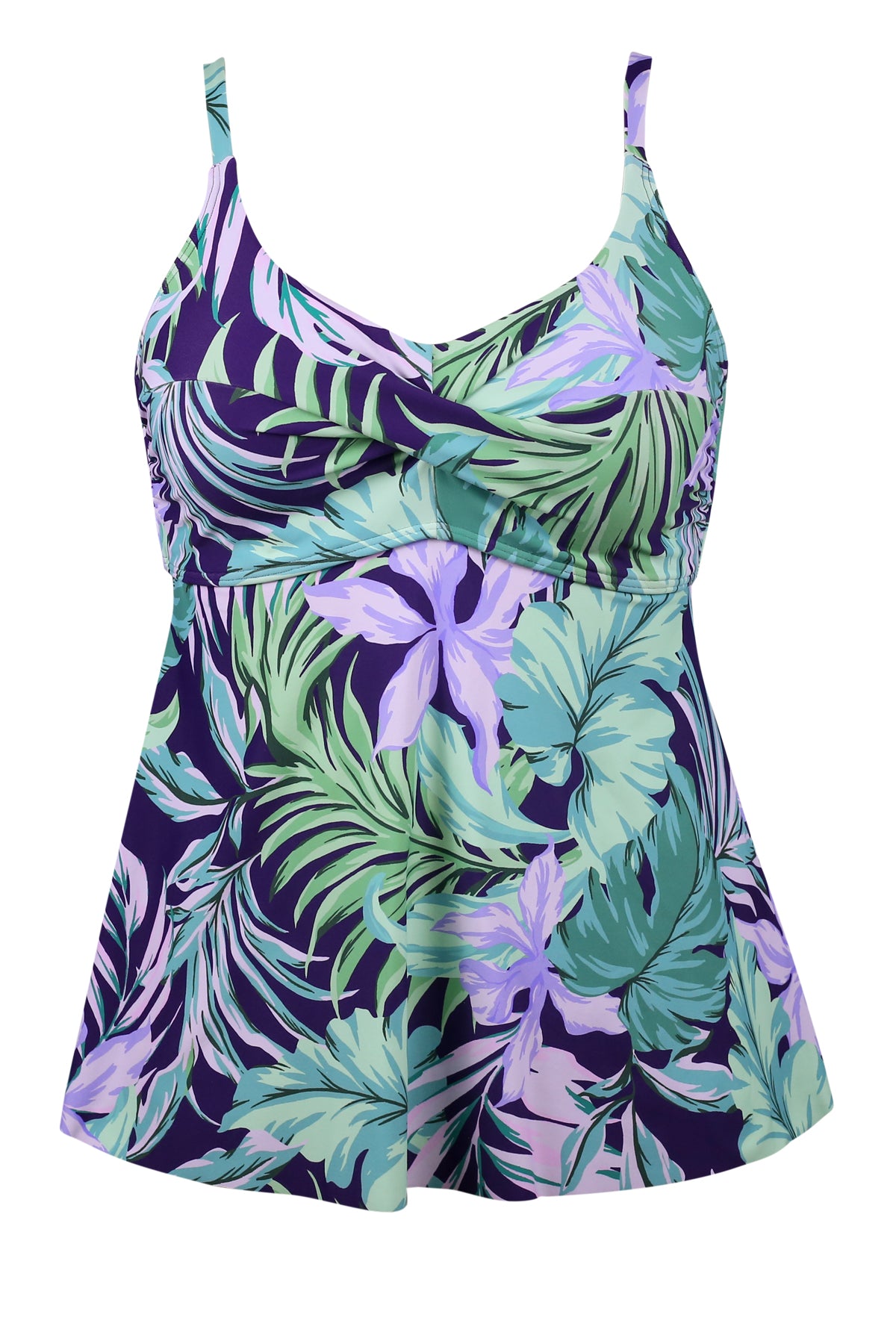 Palm Shade Tori Tankini: A-Line Swim Top with Twist Front