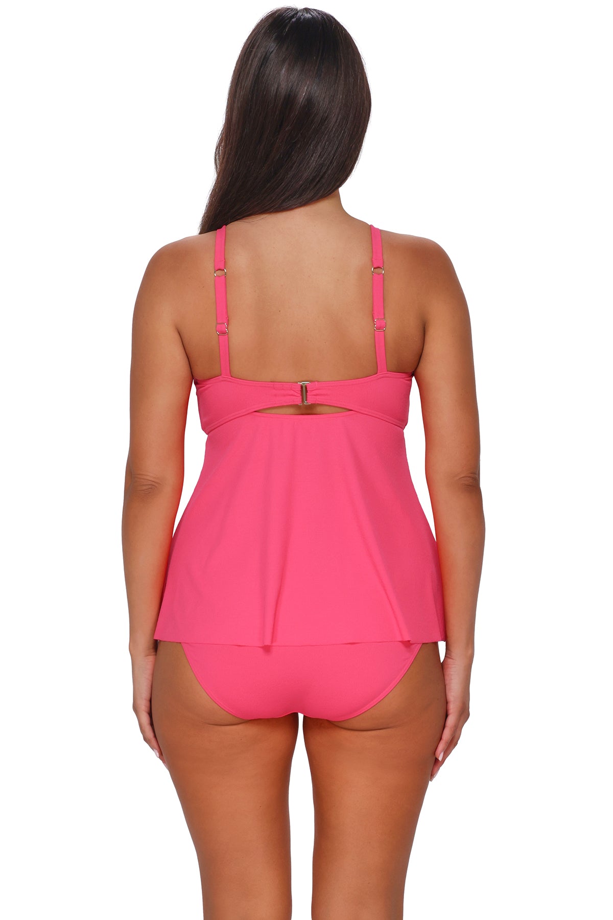 Posy Pink Crepe Tori Tankini: A-Line Swim Top with Twist Front