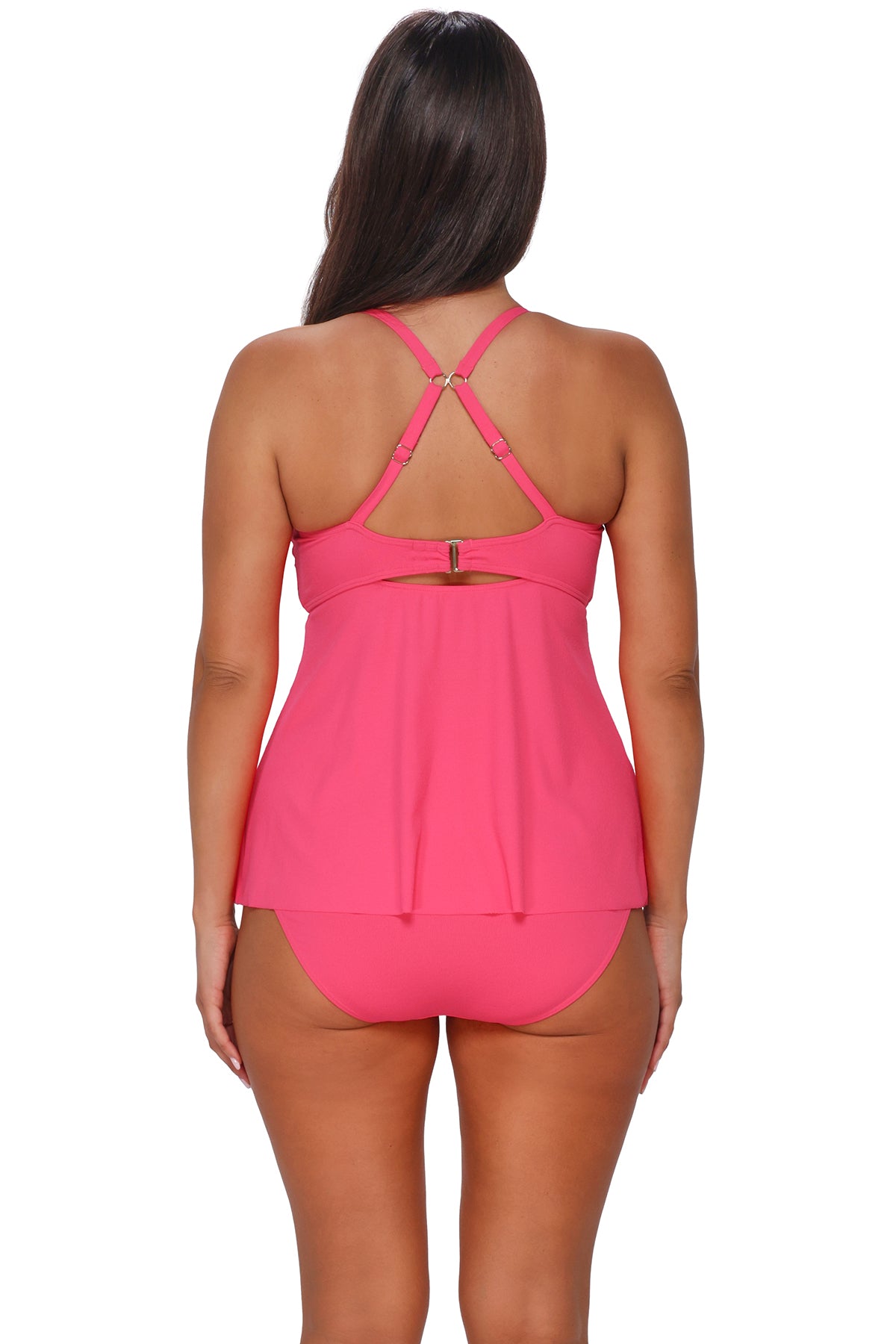 Posy Pink Crepe Tori Tankini: A-Line Swim Top with Twist Front