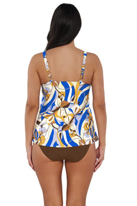 Back pose #1 of Nicki wearing Sunsets Escape Bali Bungalow Jenna Tankini Top