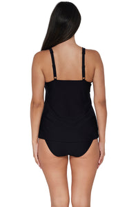 Back pose #2 of Nicki wearing Sunsets Escape Black Jenna Tankini Top