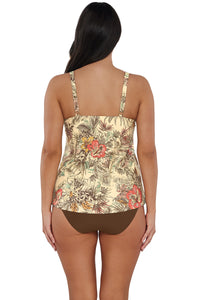 Back pose #1 of Nicki wearing Sunsets Escape Island Spice Jenna Tankini Top