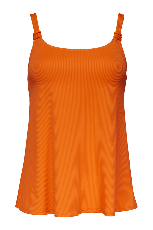 Front pose #1 of a floating garment shot featuring Sunsets Escape Kumquat Sandbar Rib Jenna Tankini Top