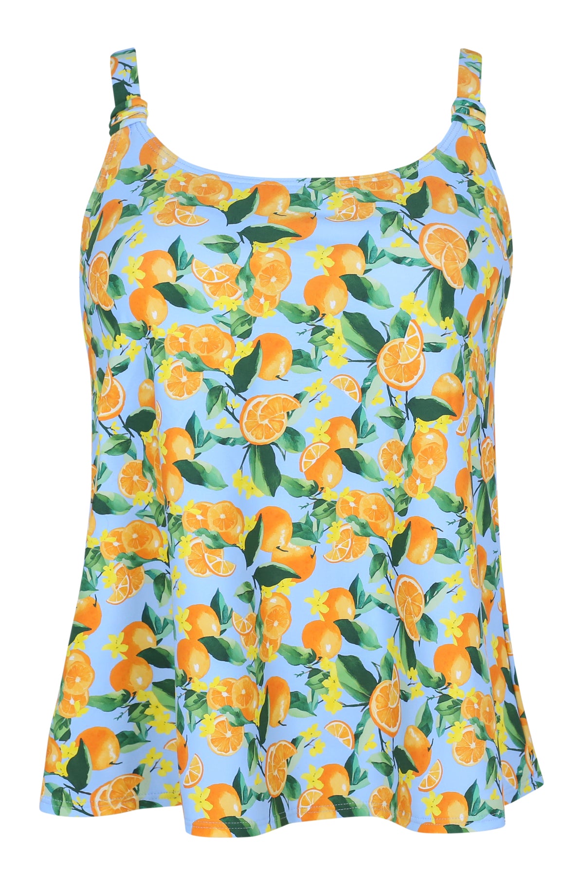 Front pose #1 of a floating garment shot featuring Sunsets Escape Clementine Jenna Tankini Top