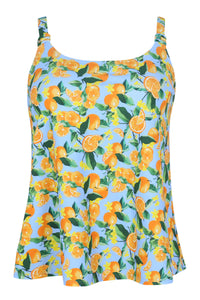 Front pose #1 of a floating garment shot featuring Sunsets Escape Clementine Jenna Tankini Top