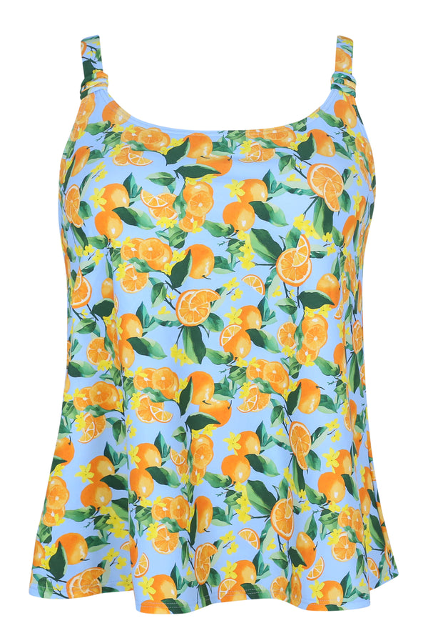 Front pose #1 of a floating garment shot featuring Sunsets Escape Clementine Jenna Tankini Top