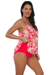 Quarter pose #1 of Nicki wearing Sunsets Escape Butterfly Beach Sadie Tankini Top