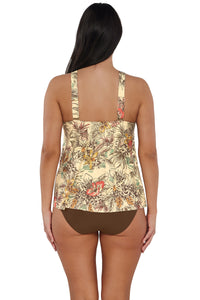 Back pose #1 of Nicki wearing Sunsets Escape Island Spice Sadie Tankini Top