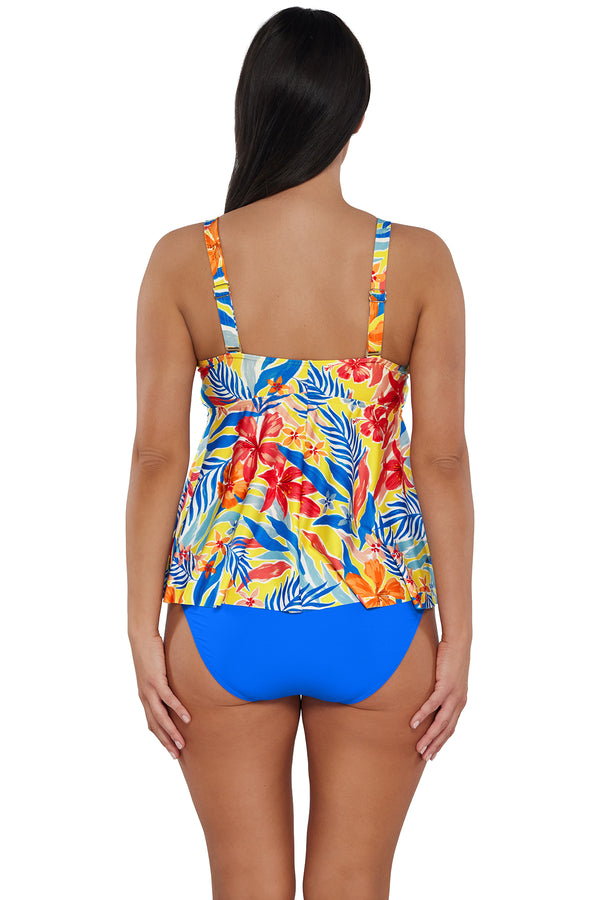 Back pose #1 of Nicki wearing Sunsets Escape Suncatcher Marin Tankini Top