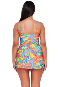 Back pose #1 of Nicki wearing Sunsets Escape Shoreline Petals Sienna Swim Dress One Piece