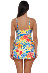 Back pose #1 of Nicki wearing Sunsets Escape Suncatcher Sienna Swim Dress