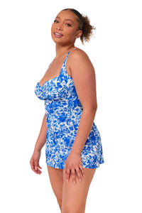 Quarter pose #1 of Haviland wearing Sunsets Escape Chelsea Petals Sienna Swim Dress