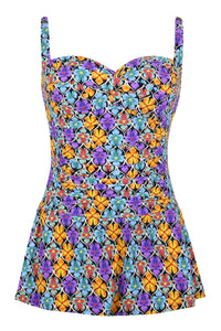 Front pose #1 of a floating garment shot featuring Sunsets Escape Trellis Blooms Sienna Swim Dress