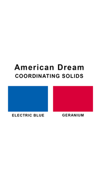 Coordinating solids chart for Sunsets American Dream swimsuit print: Electric Blue and Geranium Red