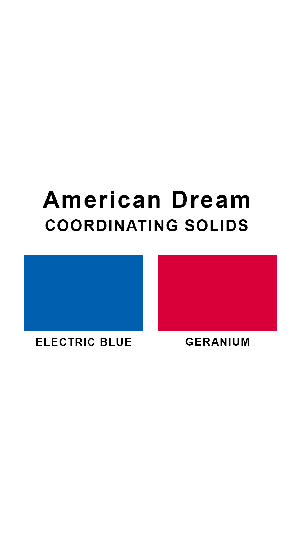 Coordinating solids chart for Sunsets American Dream swimsuit print: Electric Blue and Geranium