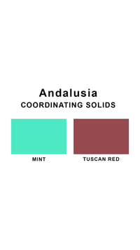 Coordinating solids chart for Sunsets Andalusia swimsuit print: Mint and Tuscan Red Sporty Swim Skirt