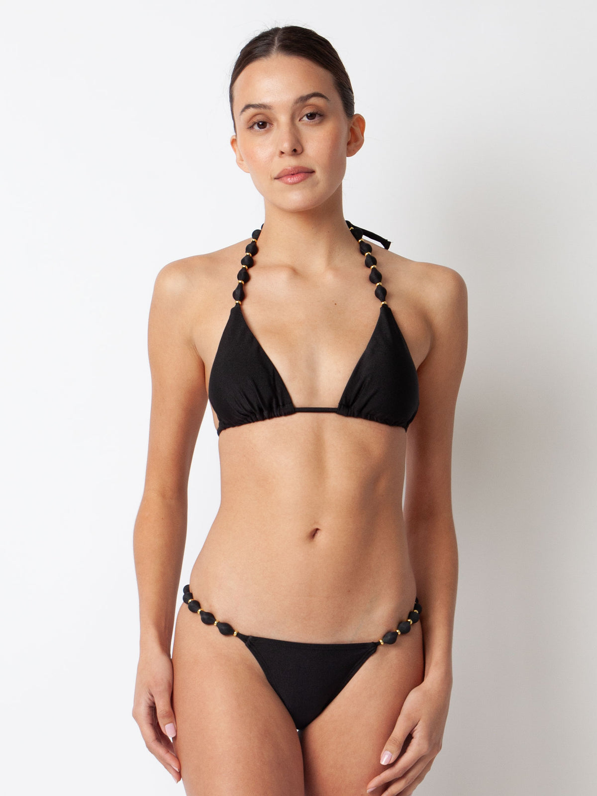 Villa Fresca Black Sole Beaded Bikini Top