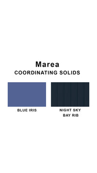 Coordinating solids chart for Marea swimsuit print: Blue Iris and Night Sky Bay Rib