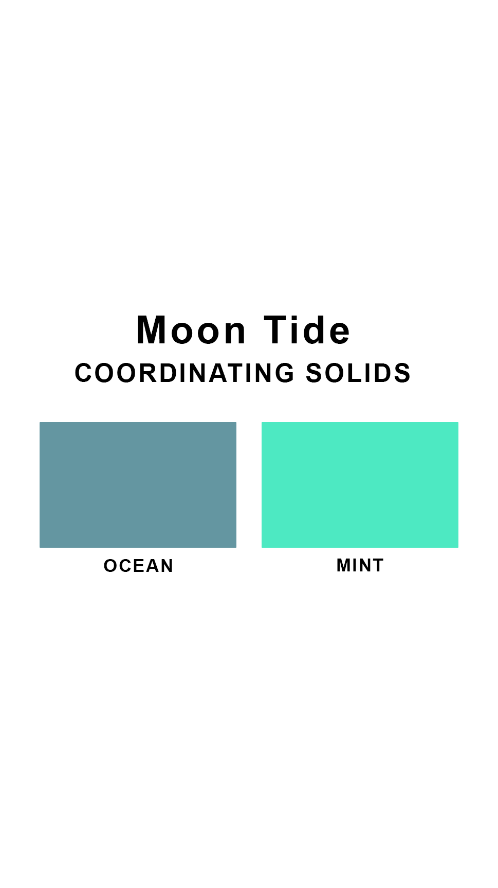 Coordinating solids chart for Sunsets Moon Tide swimsuit print: Ocean and Mint
