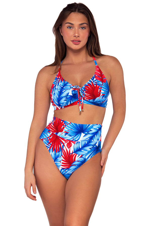 Front view of the Sunsets American Dream Kauai Keyhole bikini top with the American Dream Hannah High Waist bikini bottom
