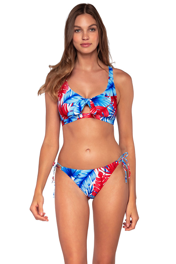Front Front view of the Sunsets American Dream Brandi Bralette bikini top showing keyhole tie with the Everlee Tie Side bikini bottom