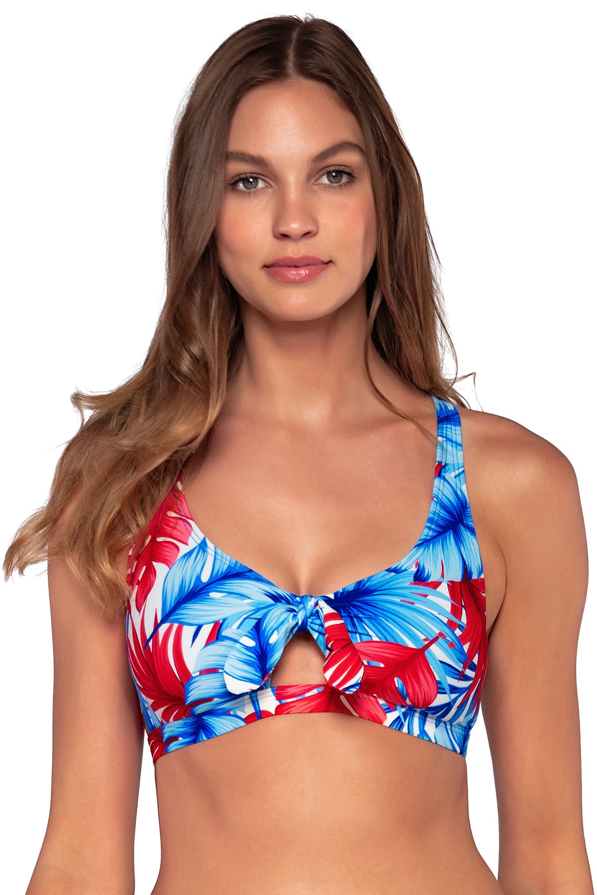 Front view of the Sunsets American Dream Brandi Bralette bikini top showing keyhole tie