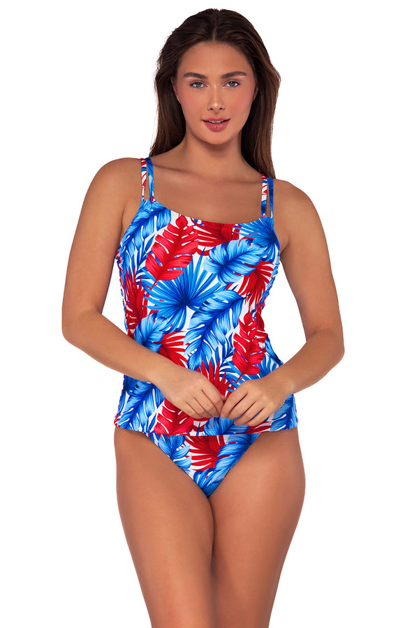 Front view of the Sunsets American Dream Taylor Tankini swim top with the American Dream Hannah High Waist bikini bottom