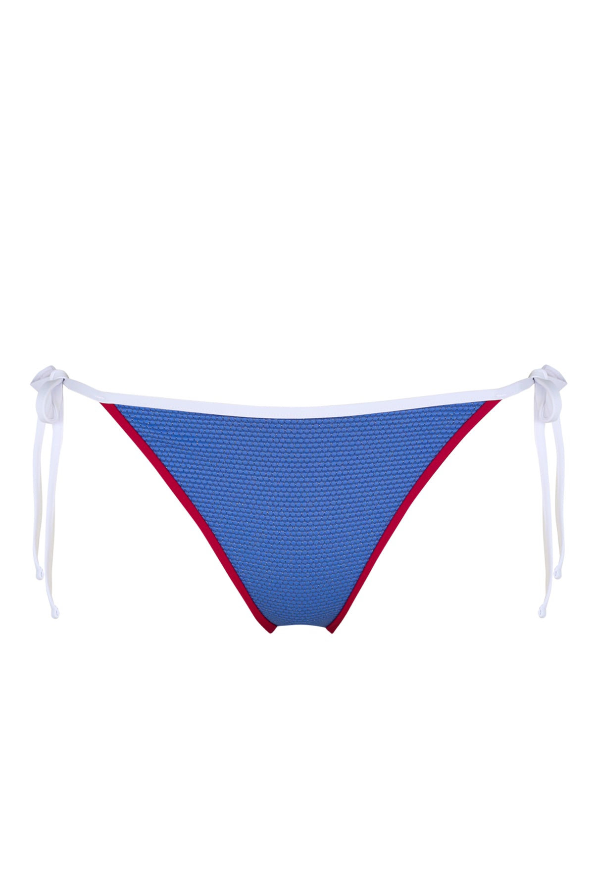 Front pose #1 of a floating garment shot featuring Swim Systems Banner Blue Lurex Kit Tie Side Bottom