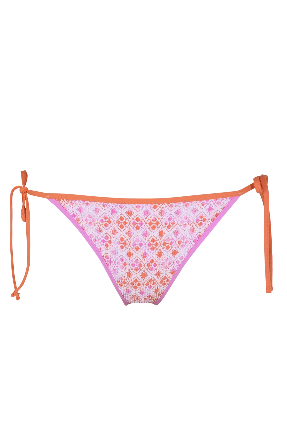 Front pose #1 of a floating garment shot featuring Swim Systems Coral Kiss Scrunch Kit Tie Side Bottom