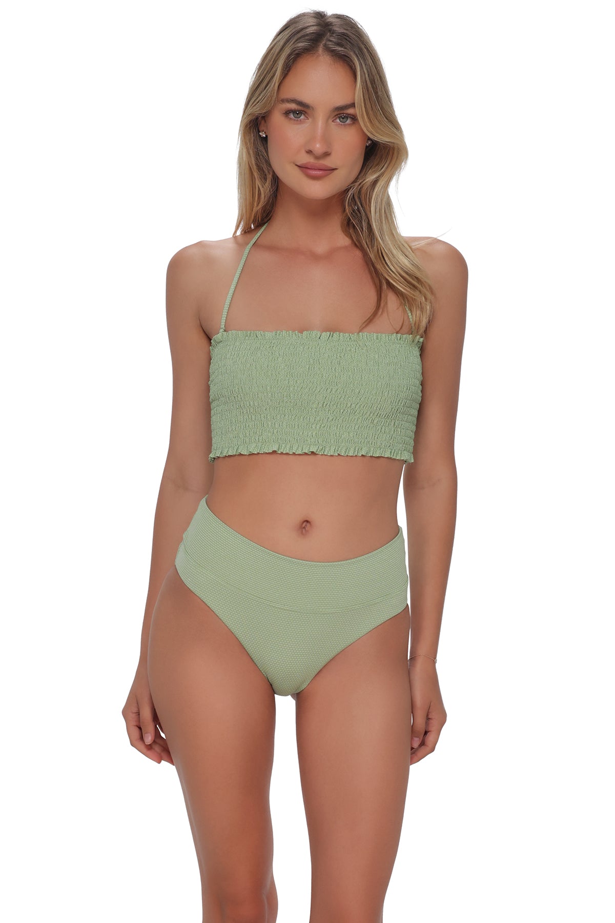 Aloe Lurex Laura Fold Over - Mid-Rise, Full Coverage Bikini Bottom