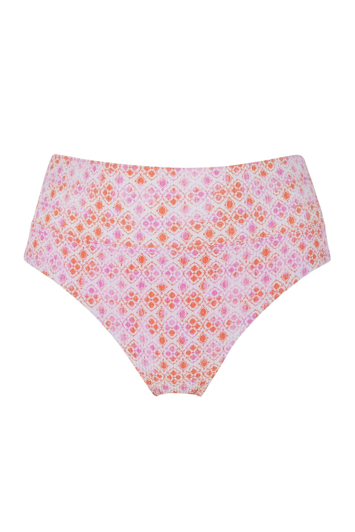 Front pose #1 of a floating garment shot featuring Swim Systems Coral Kiss Scrunch Laura Fold Over Bottom