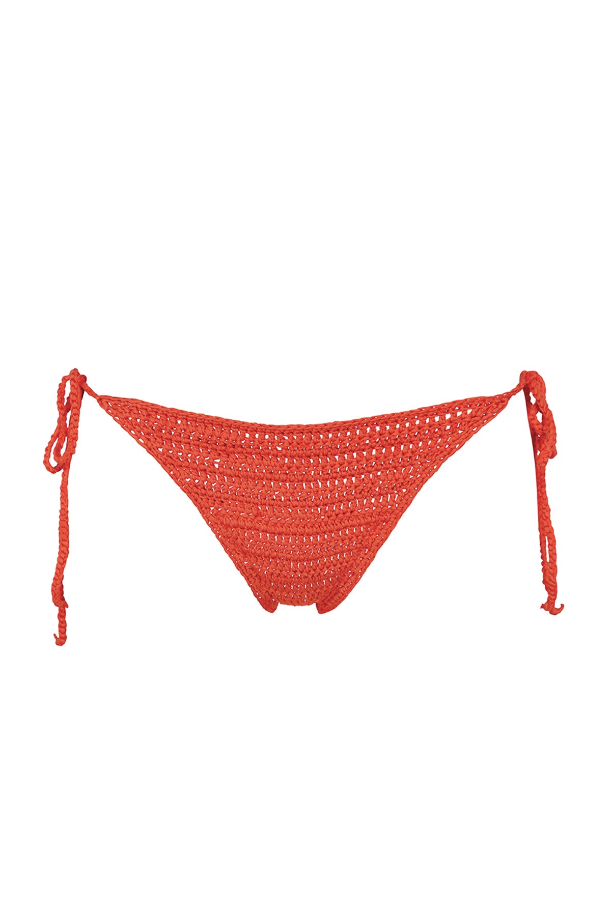 Front pose #1 of a floating garment shot featuring Swim Systems Fiery Red Crochet Evie Bottom