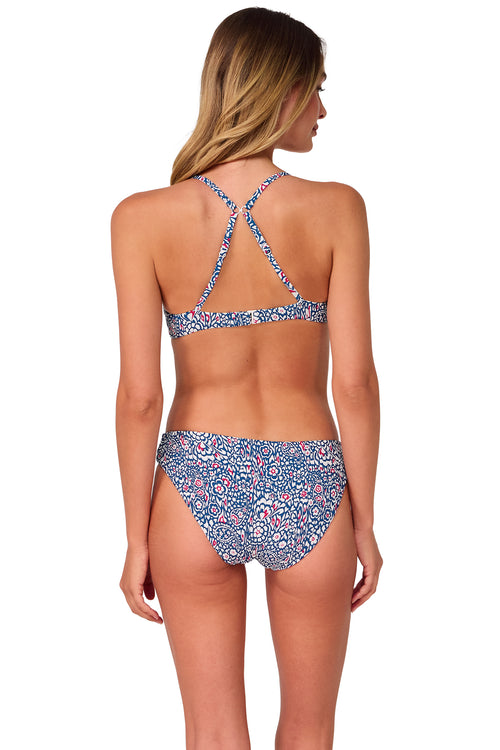 Back pose #1 of Jessica wearing Swim Systems Americana Rib Chloe Bottom