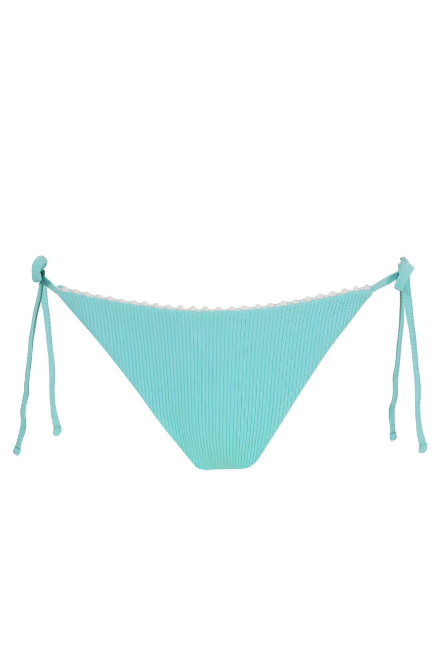 Aqua Haze Rib Pom Pom Tie Side Bikini Bottom 🦩 Swim Systems – Sunsets Inc
