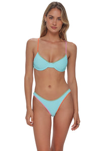 pose #1 of Jessica wearing Swim Systems Aqua Haze Rib Dani Scoop Bottom