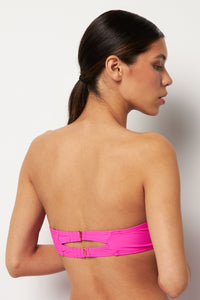 Back pose #1 of Alexa wearing Villa Fresca Hibiscus Sofia Bikini Top