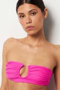 Front pose #1 of Alexa wearing Villa Fresca Hibiscus Sofia Bikini Top showing removable straps