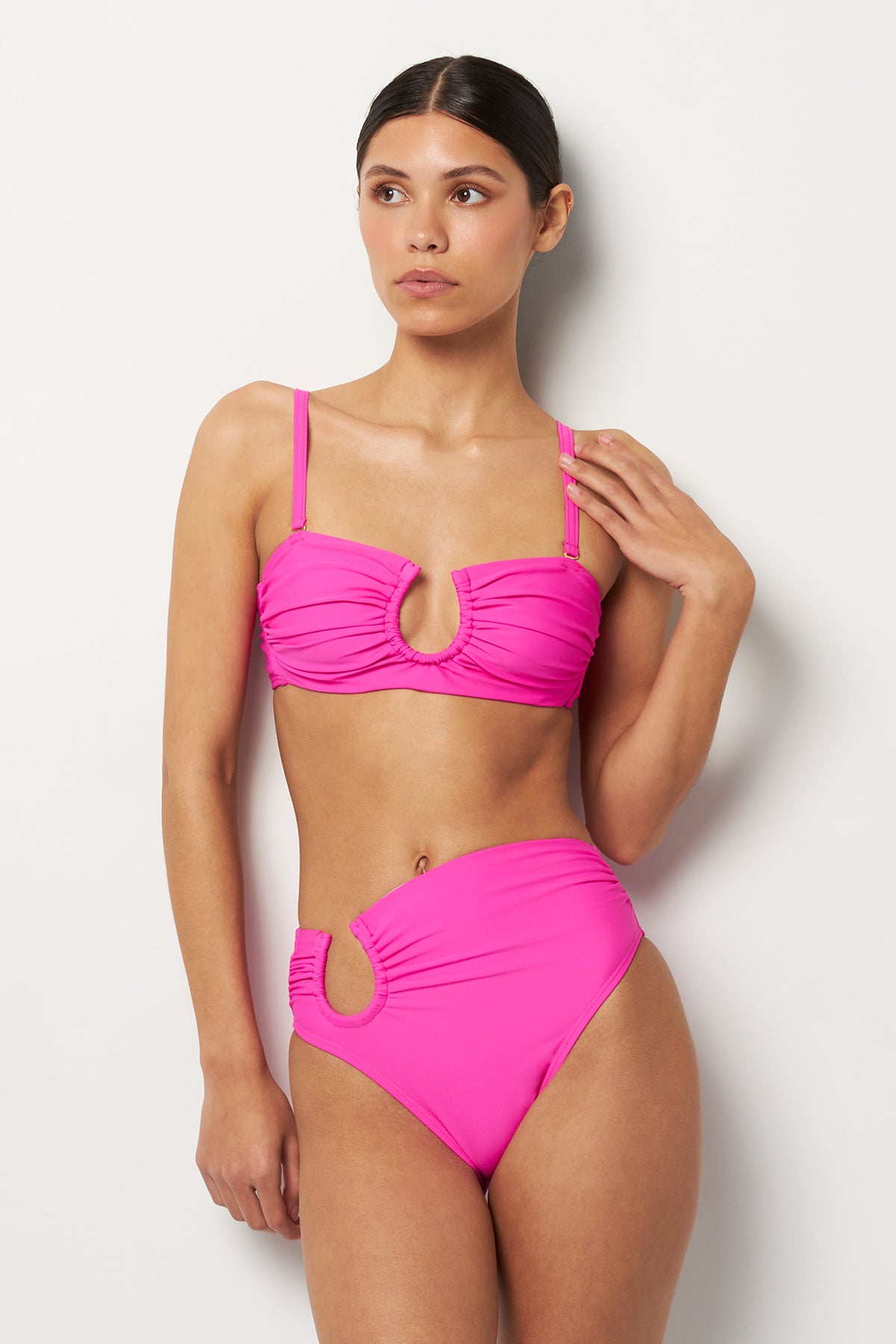 Front pose #2 of Alexa wearing Villa Fresca Hibiscus Sofia Bikini Bottom paired with