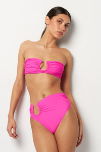 Front pose #2 of Alexa wearing Villa Fresca Hibiscus Sofia Bikini Top showing removable straps paired with