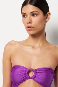 Front pose #4 of Alexa wearing Villa Fresca Shiny Berry Bliss One-Piece showing removable straps