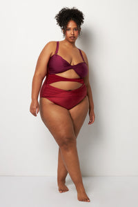 Front pose #1 of Lydia wearing Villa Fresca Fig Mia Twisted One-Piece