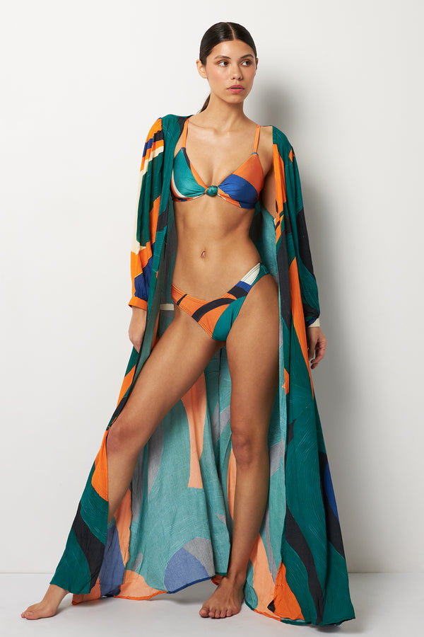 Front pose #1 of Alexa wearing Villa Fresca Tuscan Wave Serena Cover-Up paired with