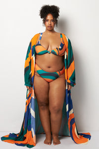 Front pose #1 of Lydia wearing Villa Fresca Tuscan Wave Serena Cover-Up paired with