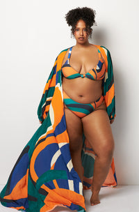 Front pose #3 of Lydia wearing Villa Fresca Tuscan Wave Serena Cover-Up paired with