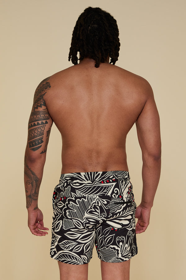 Back pose #1 of Jon wearing B Swim Miyajima Bermuda Board Short