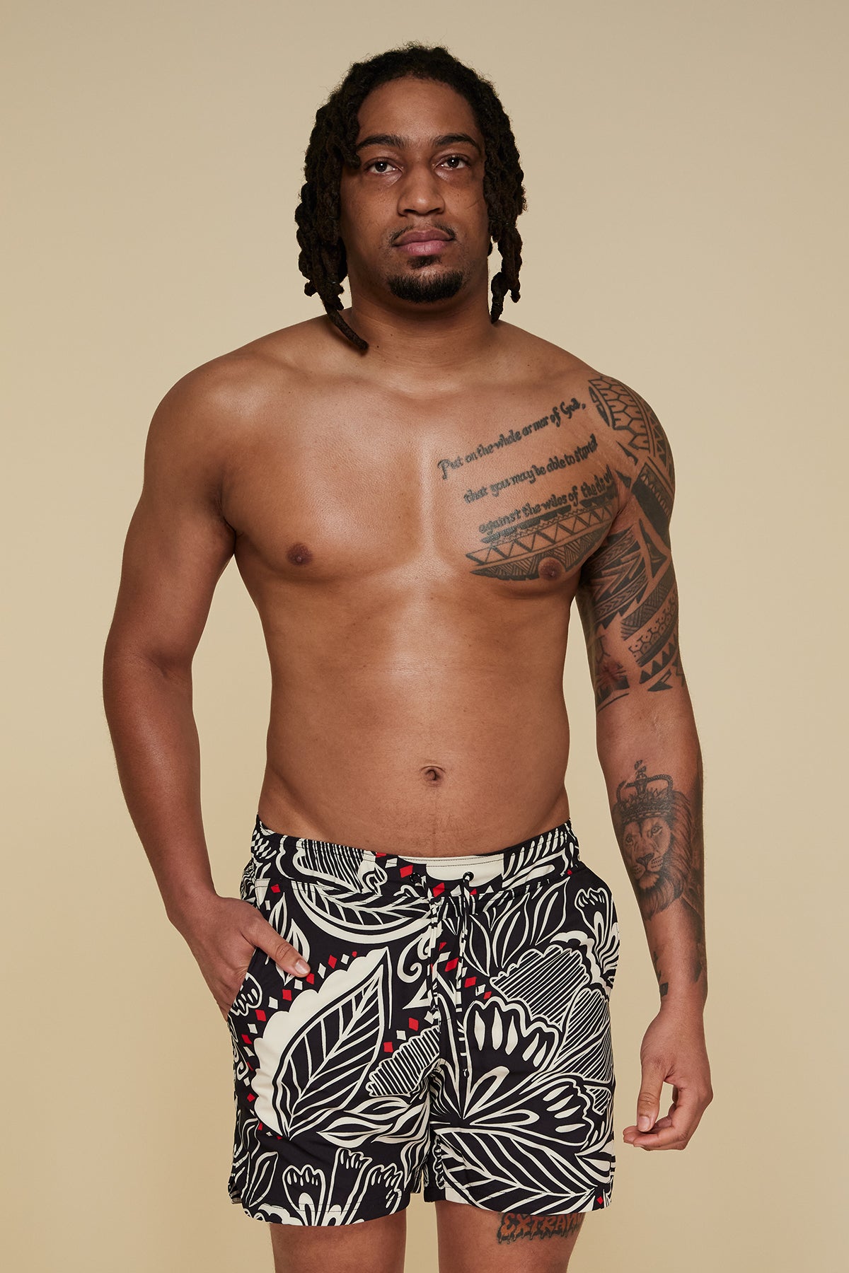 Front pose #2 of Jon wearing B Swim Miyajima Bermuda Board Short