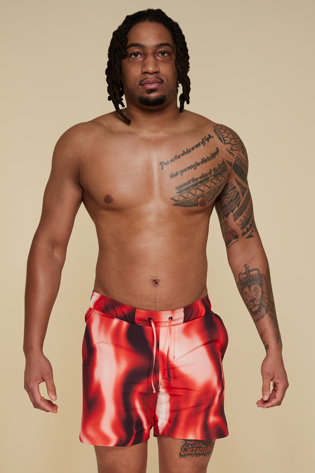 Front pose #2 of Jon wearing B Swim Trade Winds Bermuda Board Short 