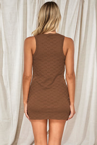 Back pose #1 of Jessica wearing Swim Systems Cocoa Daisy Eyelet Giovanna Cover-Up